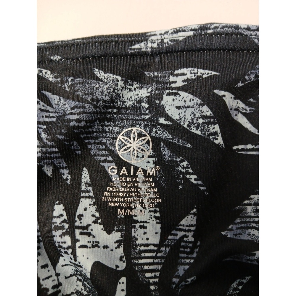 Gaiam Yoga Leggings Medium Black Gray Abstract Leaf Floral Crop Workout Athletic - Picture 11 of 16